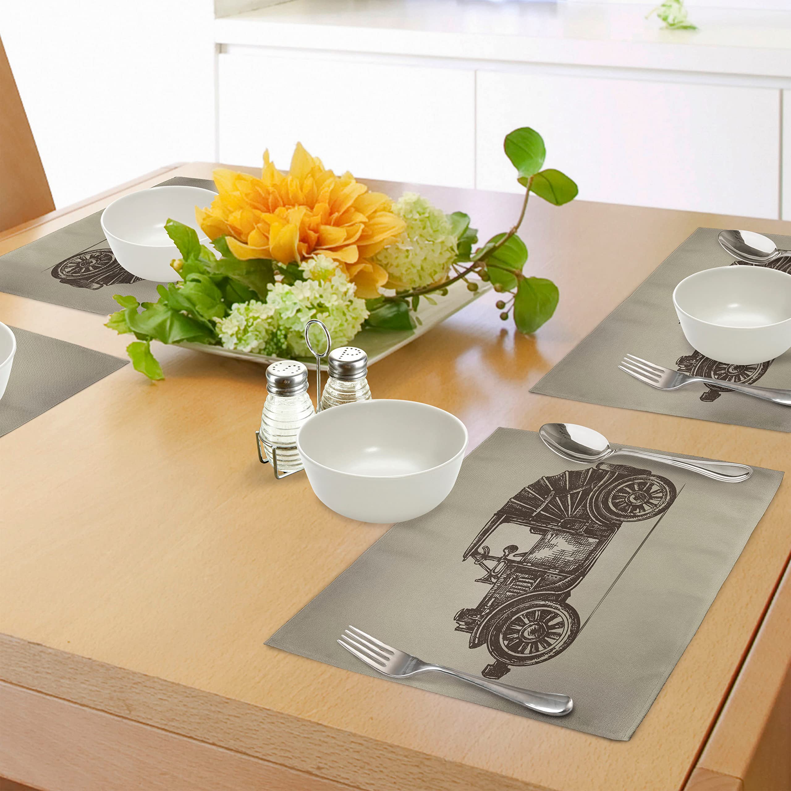 ABAKUHAUS Macchina da Corsa Tovaglietta Americana Set di 4, Dettagliata Retro Cool Car, Tovagliette in Tessuto Lavabile per Tavolo da Pranzo Cena, Multicolore