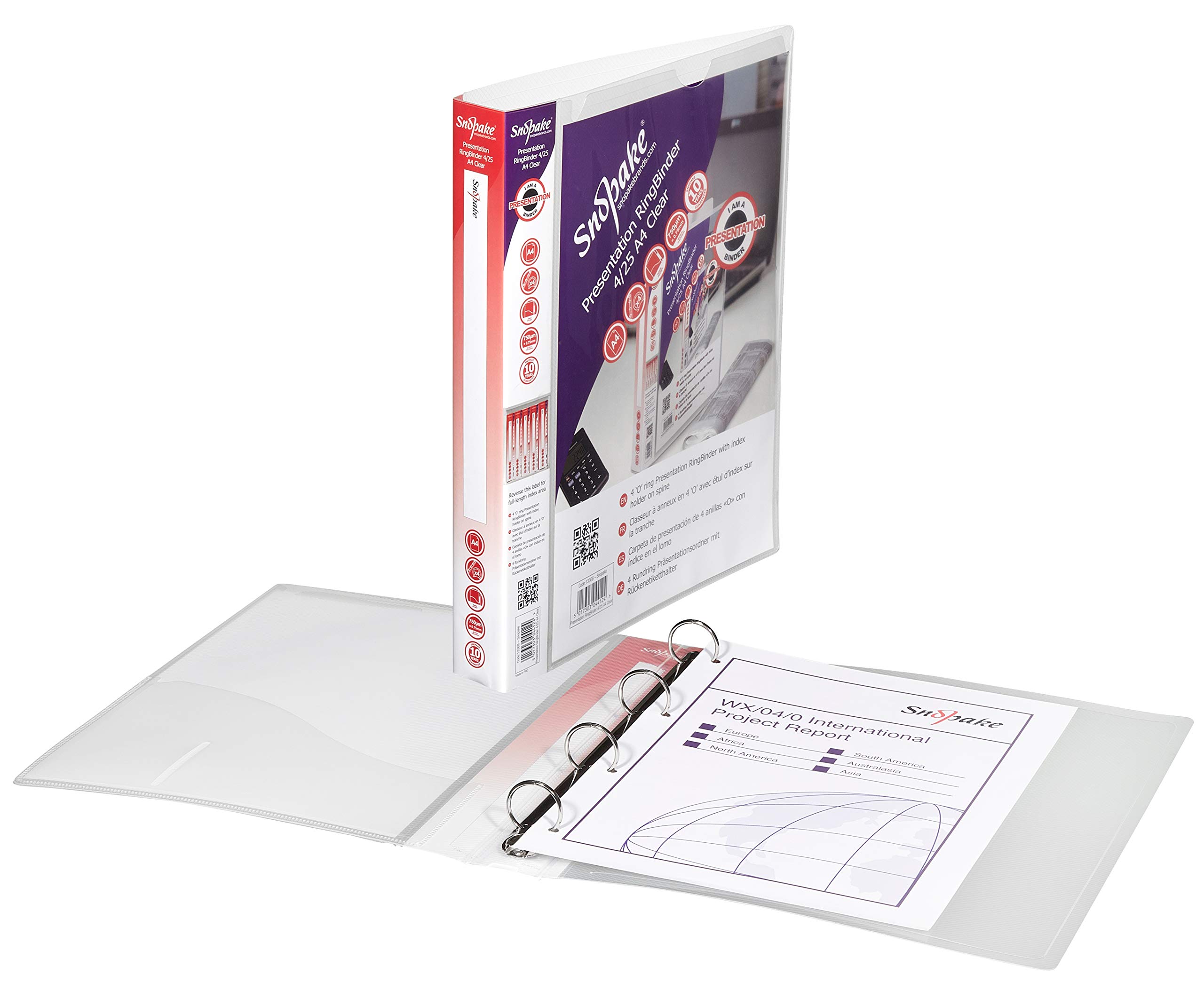 Snopake A4 4 O-Ring 25 mm Presentation RingBinder – Clear [Pack of 10] Ref: 13368