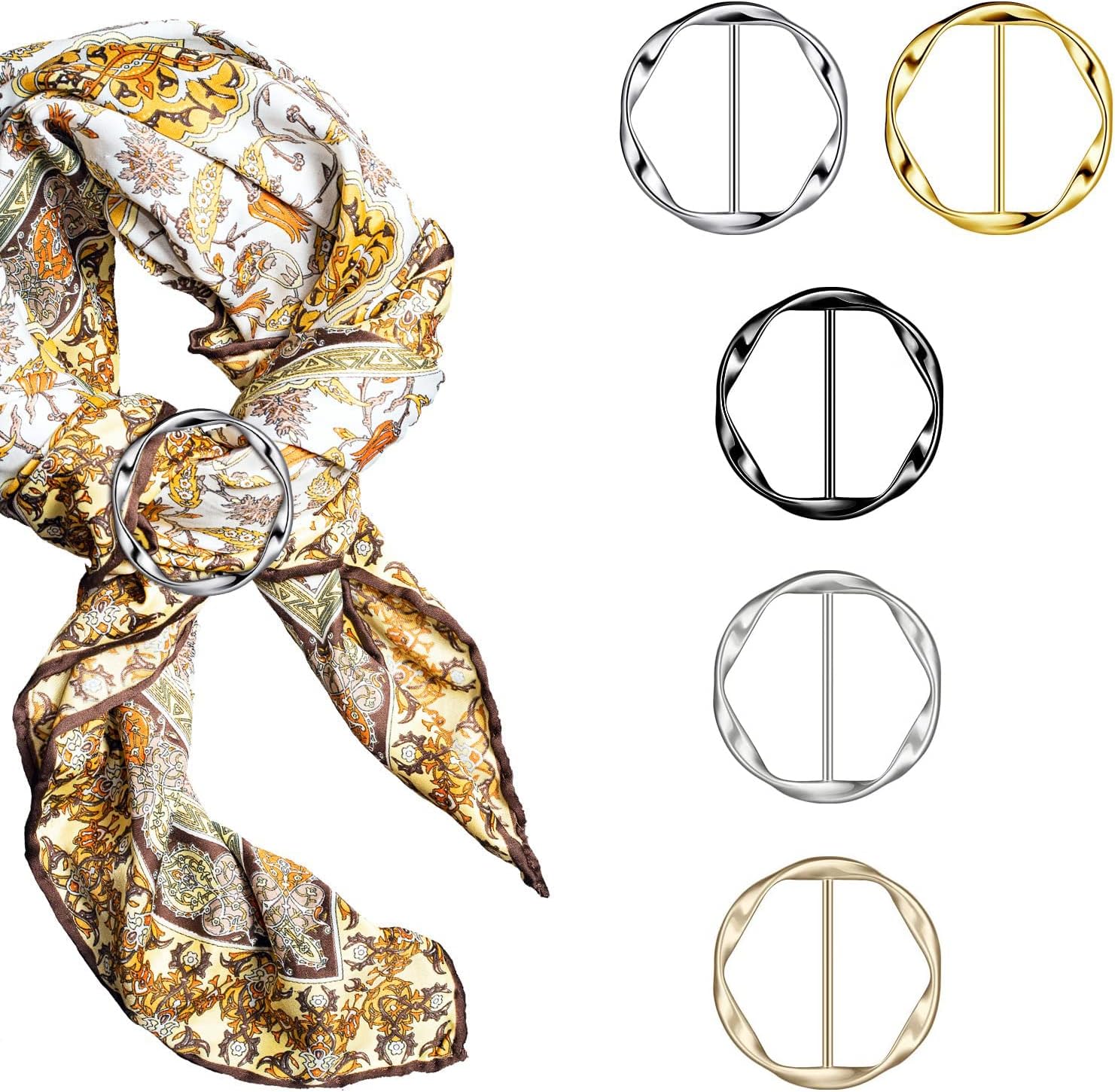 KASTWAVESilk Scarf T-shirt Tie Ring Clips, 25 Pieces Zinc Alloy Decorative Three-position Round Circle Belt Buckle Fashion Clothing Clips Decoration Accessories for Dress Belt Hat