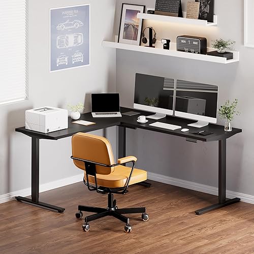 Vista 4 de SANODESK Escritorio eléctrico de esquina en forma de L de 71 x 63 pulgadas, ajuste de altura de memoria, marco negro superior negro