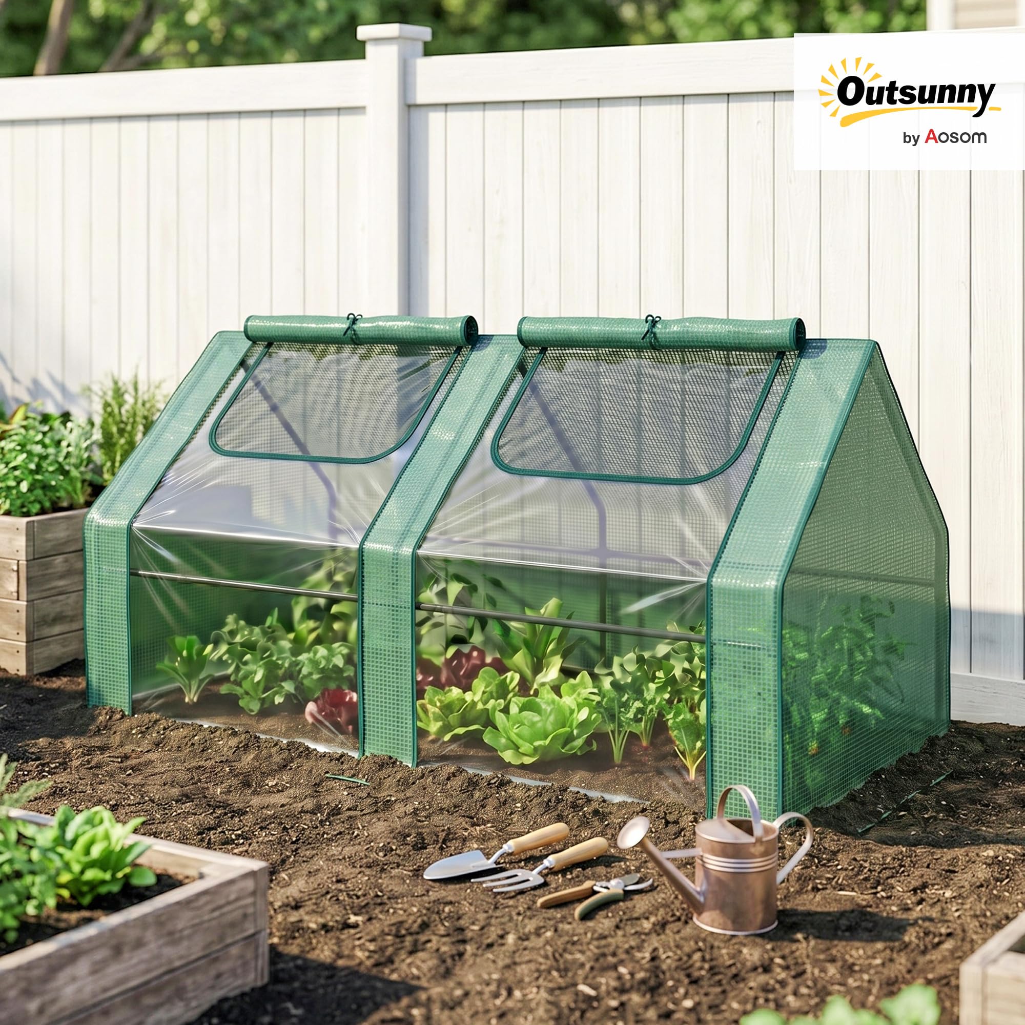Outsunny Invernadero Pequeño Invernadero Exterior 180x90x90 cm Verde | Ventanas, Marco de Acero, Doble Cubierta, Cubiertas de PE 140g/㎡ y de PVC, para Cultivar Tomates Plantas Flores