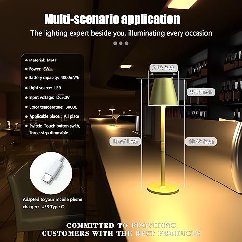 Miniatura 8 de Timjorman Lámpara de mesa LED inalámbrica, lámpara de escritorio con batería recargable de 4000 mAh, luz nocturna de 3 niveles, diseño simple, para