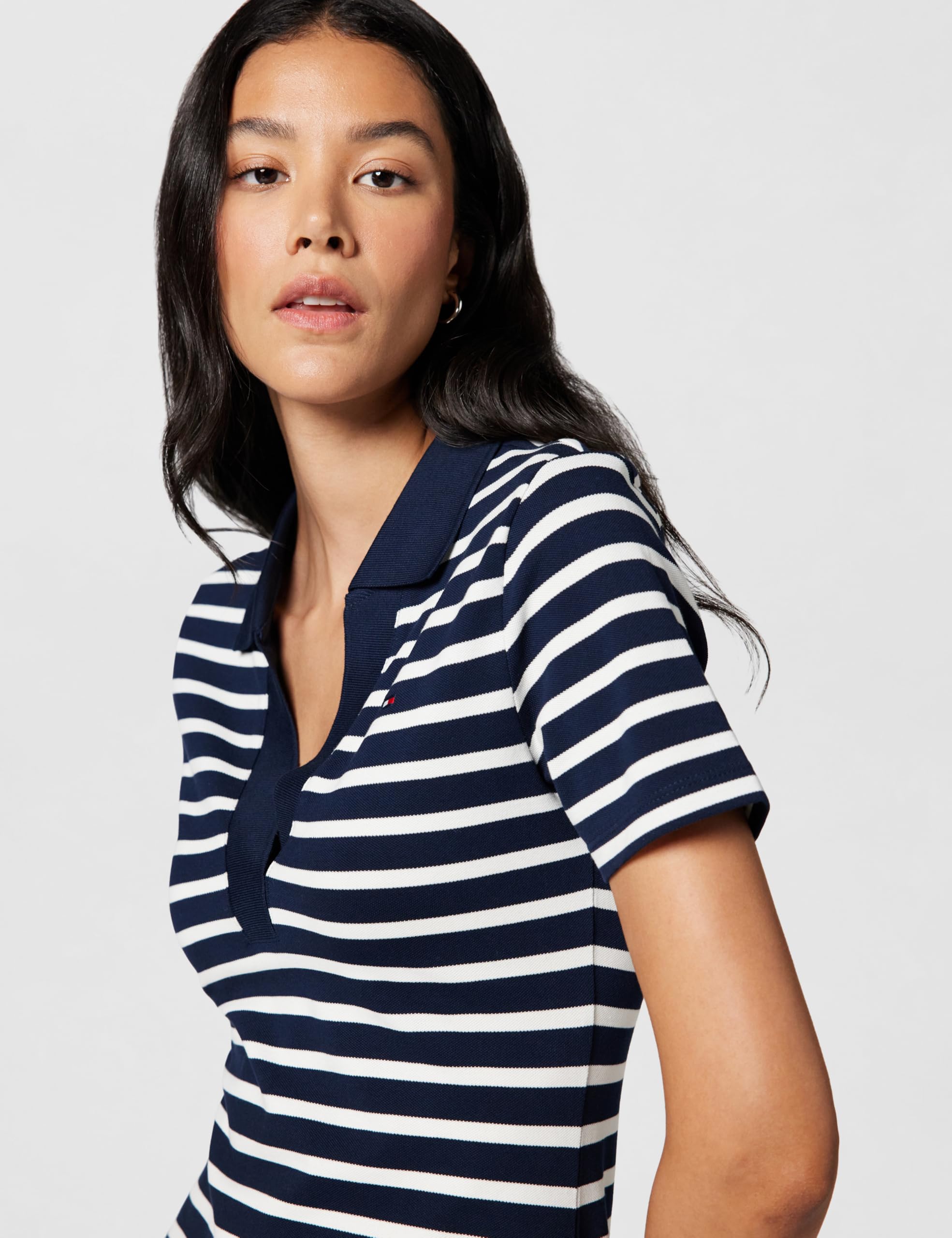 Tommy Hilfiger Damen Polokleid Slim Fit V-Neck Kurz