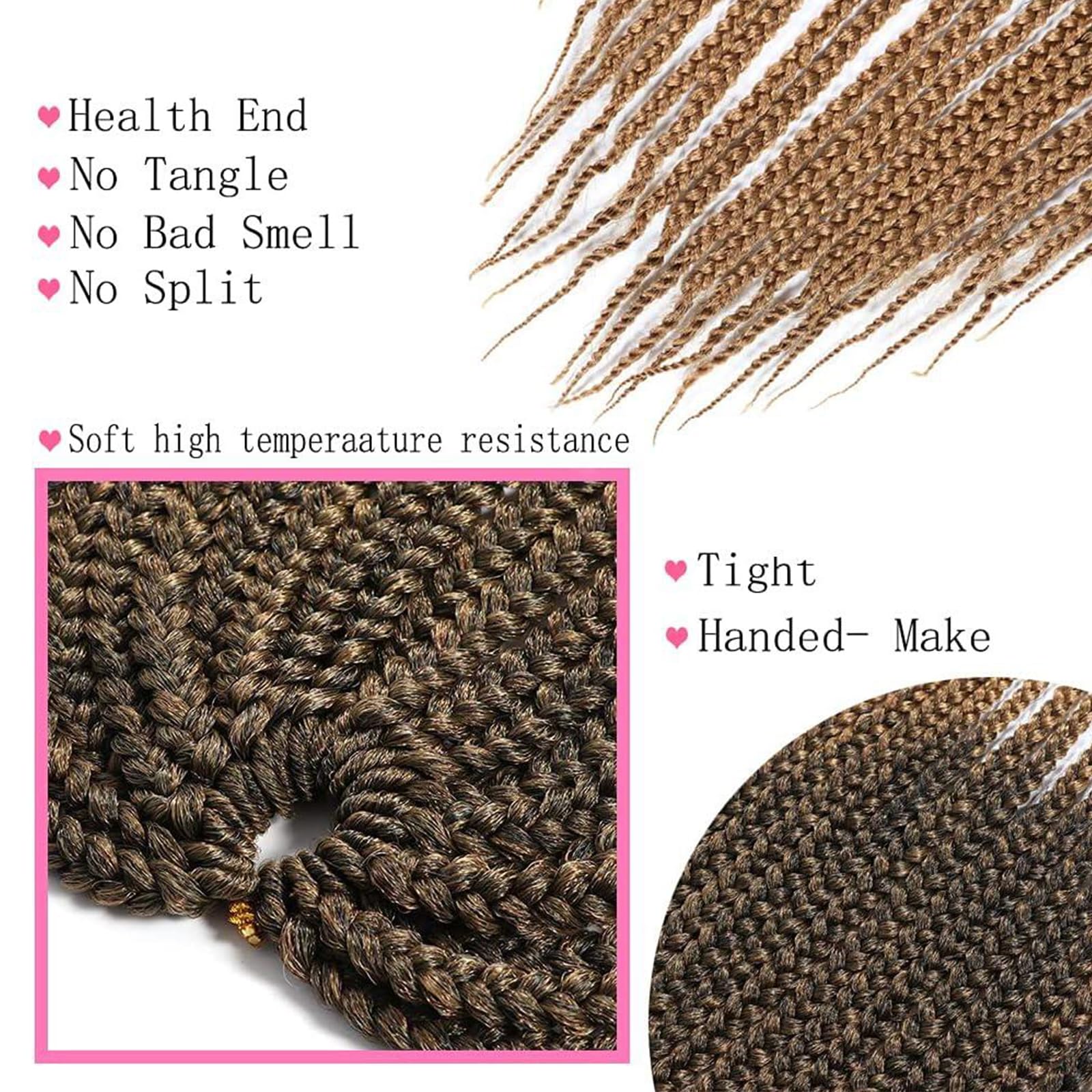 TAOYEMY Box Braids Crochet Hair Extensions 20 Inch 6 Packs, 22 Strands/Pack, Synthetic Braiding Hair for Women & Girls (T27#, 20 inch) - Image 4