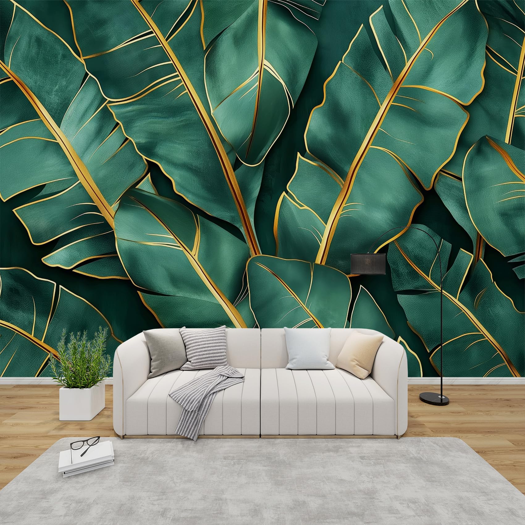 QEODAH Tropical Leaf Mural Wallpaper for Living Room, Banana Leaf Wall Art for Bedroom, Hawaiian Wall Murals for Bedrooms, Renter Friendly Removable Waterproof Non-Woven Photo Wallpaper 3D, 300x210 cm