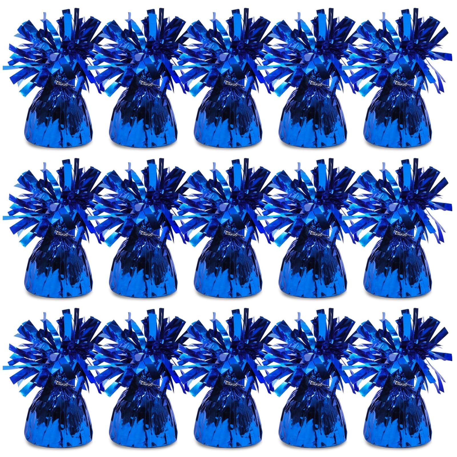 BLUE PANDA Pack of 15 Blue Balloon Weights - Bulk Party Weights for Tables (Metallic Blue, 6 oz, 4.5 Inches)