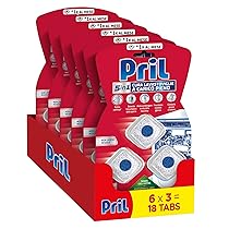 Pril 5in1 Tabs Cura Lavastoviglie a Carico Pieno (6 confezioni da 3 tab), Anticalcare e Decalcificante per una Pulizia Profonda e Igiene Ottimale