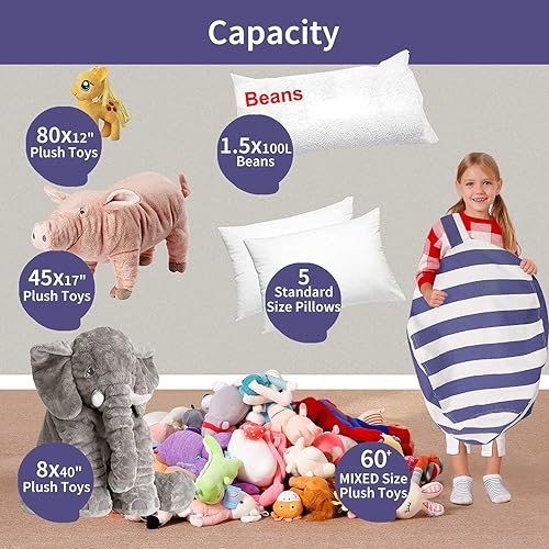 Miniatura 201 de Aubliss - Funda para organizar juguetes de felpa, se convierte en un puf cuando se rellena Se convierte en un puf para niños cuando está lleno. Aqua