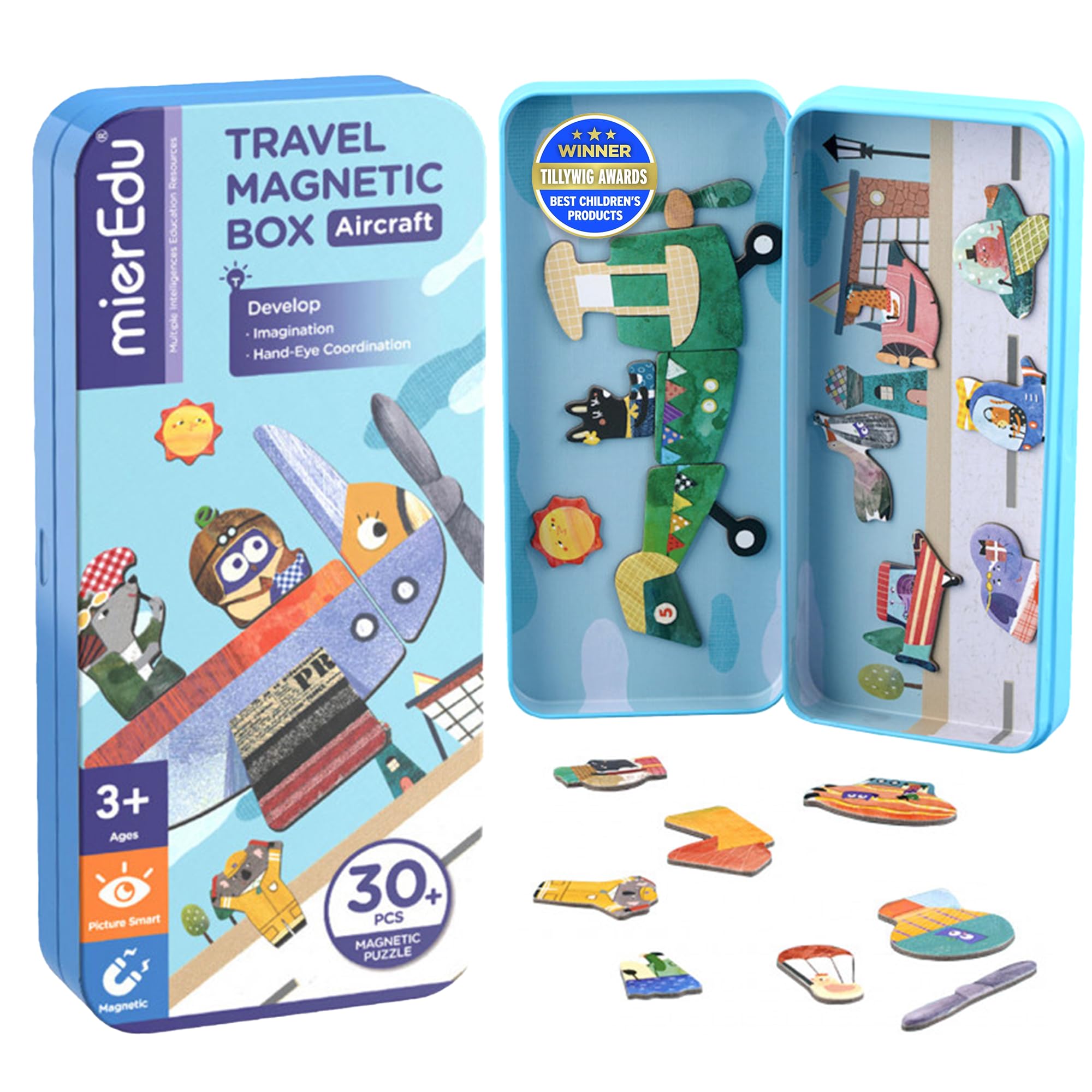 mierEdu Magnetic Game Box - Aeroplane Adventure, Magnetic Travel Game for Children from 3 Years, Promotes Motor Skills & Creativity, Perfect for Car Trip, Plane & On the Go