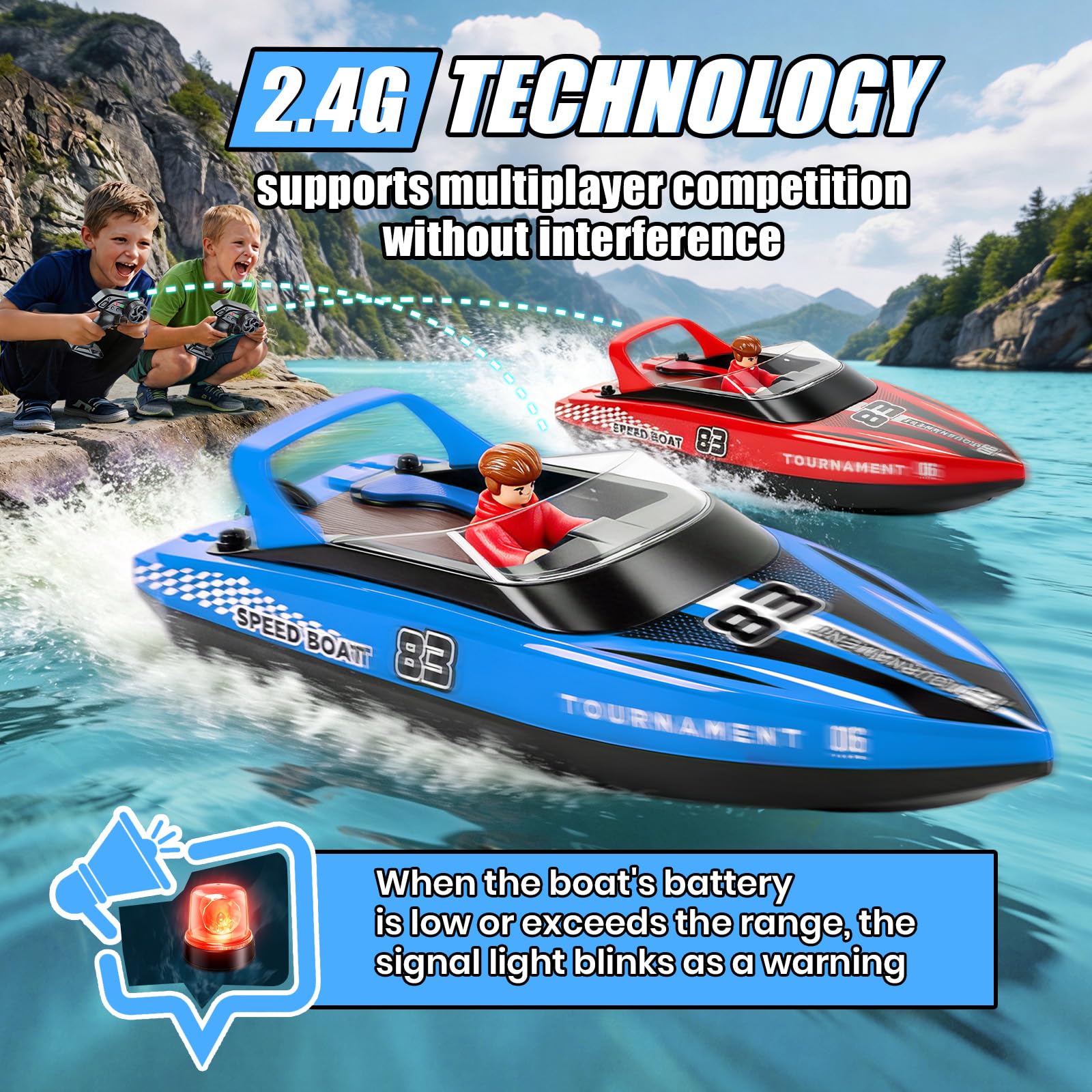 YOOHBERRYS Barco Teledirigido 2 Piezas, 2,4 GHz Barco de Control Remoto con Luces LED para Piscinas y Lagos, Barcos RC Regalo Juguete para Niños y Adultos (2PCS)