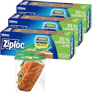 Ziploc XL Sandwich and Snack Bags with EasyGuide Texture, Plastic Storage Bags with Grip &#39;n Seal Technology, 90 Bags Total