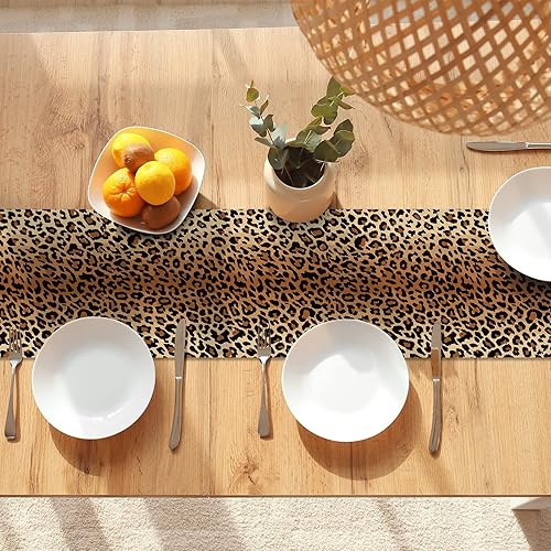 Miniatura 3 de Camino de mesa con estampado de leopardo de 72 pulgadas de largo, estilo animal, bufandas de tocador, safari, arpillera de arpillera, decoración de