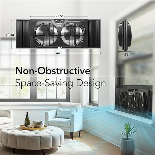 Vista 13 de Comfort Zone CZ310R - Ventilador de ventana doble reversible de 3 velocidades, 3 funciones con control remoto, cubierta extraíble