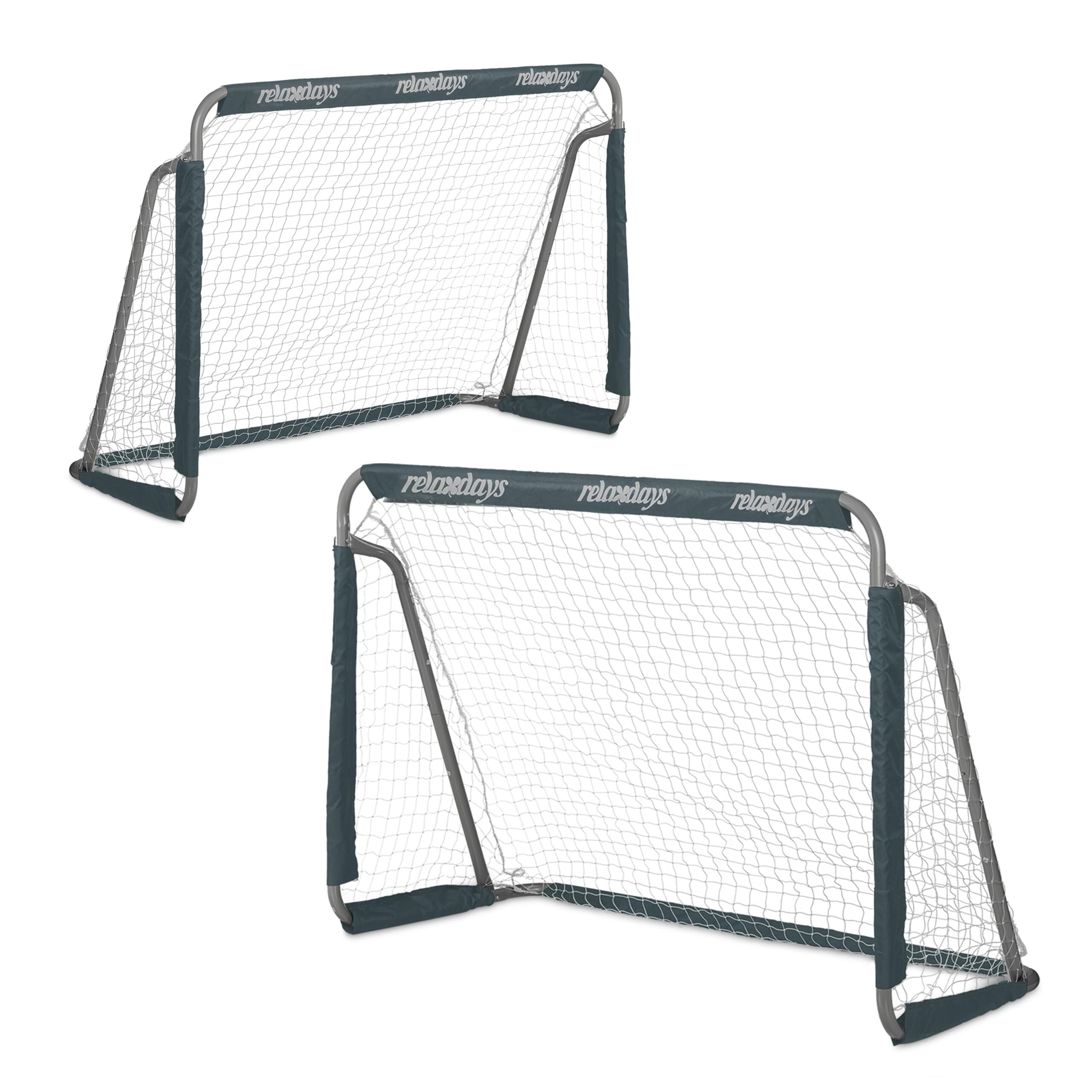 Relaxdays Football Goals, Set of 2, Garden Play Equipment, Kids & Adults, HWD 110 x 150 x 75 cm, Metal, Goalposts, Grey