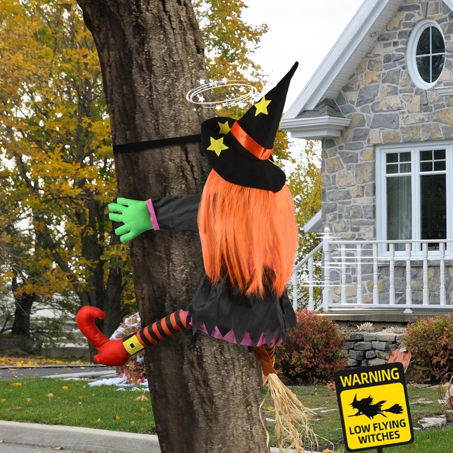 SHAVINGFUN Halloween Decorations,Halloween Wreaths,Halloween Outdoor Decoration-Flying Crashed Witches,Crashing Witch into Tree Halloween,Flying Witch Decor for Front Yard,Tree,Porch,Outdoor Lawn