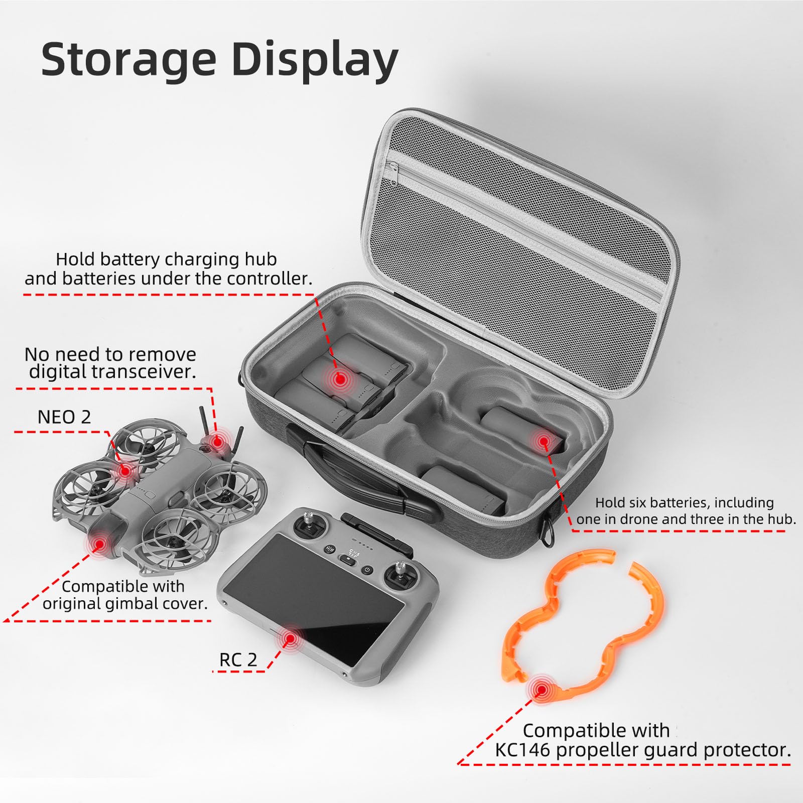 Sztywna torba do przechowywania DJI Neo 2 Fly More Combo Etui do DJI RC 2 Pokrowiec ochronny Odporny na upadek, odporny na zarysowania z paskiem na ramię