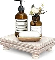 EOSAHR Farmhouse Wooden Pedestal Stand - 100% Solid Wood Decorative Tray Riser for Bathroom Organizer, Soap Holder, Kitchen Counter Display (Natural Wood)