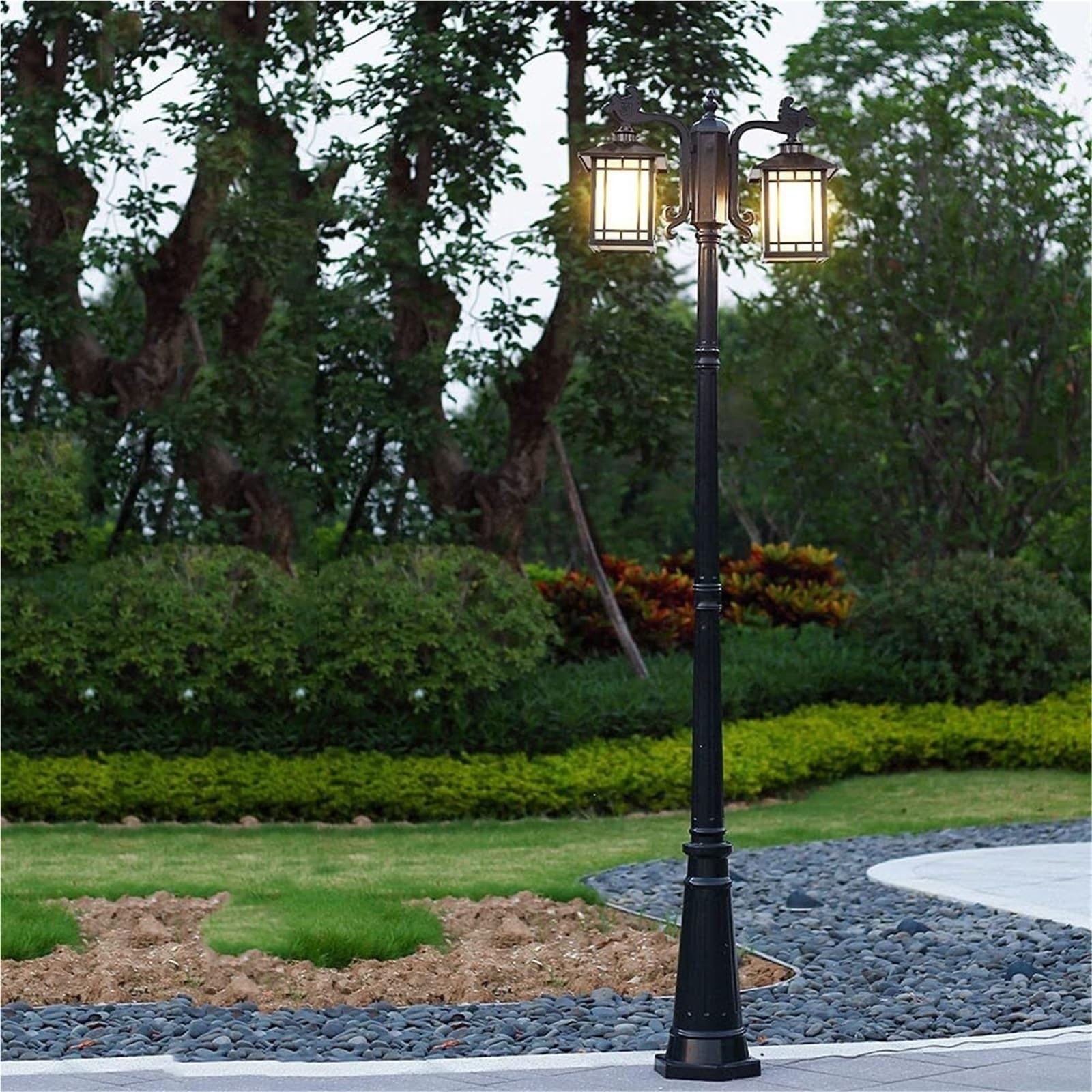 Lampy Solarne Na Słupku, Zewnętrzne Lampy Na Słupku, 2-Lampowe Lampy Zewnętrzne Na Słupku, Lampa Na Dziedzińcu, Aluminiowe, Wodoodporne, Wysokie Lampy, Klasyczne Zew,One Color-Height 230cm