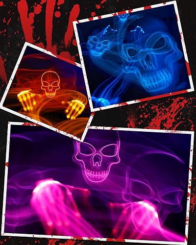 Miniatura 7 de Sumind Máscara de Halloween LED de esqueleto, máscara de hacker de la purga, máscara de miedo que brilla en la oscuridad, máscara para fiesta de