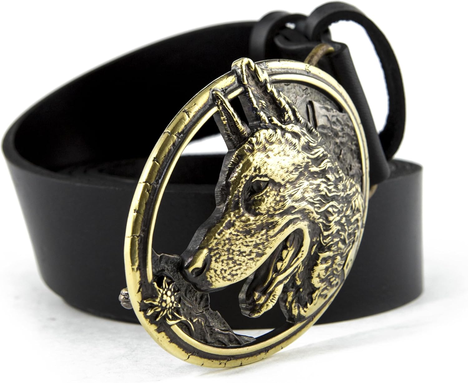 German Shepherd belt buckle with a leather belt, Shepherd breed dog solid brass belt buckle on casual leather belt