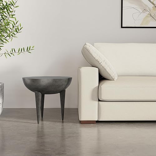 Miniatura 59 de SIMPLIHOME Morris - Mesa auxiliar de metal de aluminio fundido de 17 pulgadas de ancho en plata antigua, mesa de acento industrial con acabado en