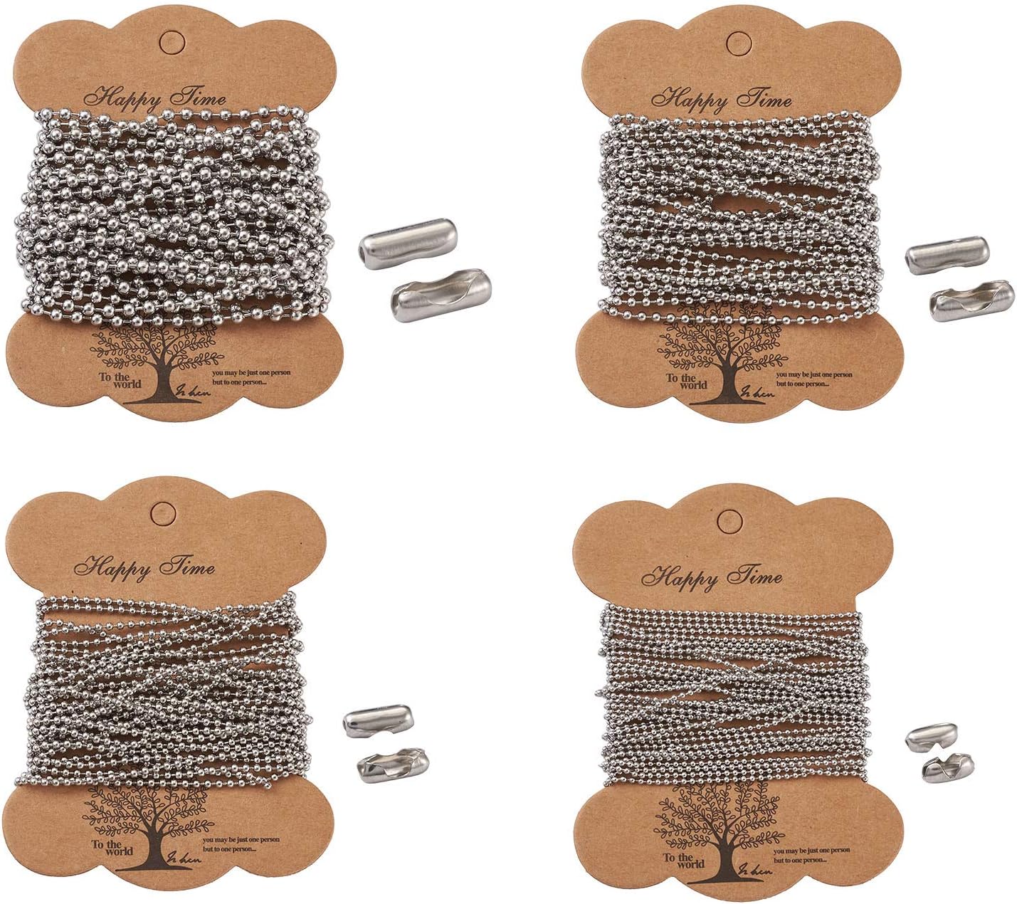 Craftdady 65 Feet Stainless Steel Ball Chains 1.5/2.0/2.4/3.2mm Adjustable Beaded Ball Chains with 80pcs Matching Connectors for Dog Tag Jewelry Necklace Keychain Making