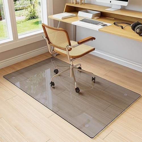 Vista 94 de Koonmi Tapete para silla de vidrio templado para suelos de madera dura y alfombras, 30 x 48 pulgadas, color gris, protector de piso de oficina