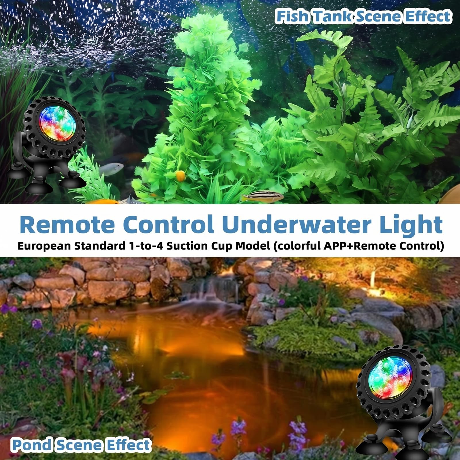 Illuminazione a LED subacquea RGB, luce subacquea, per stagno, illuminazione subacquea, con telecomando e app Bluetooth, IP68, luce subacquea per giardino, patio, albero (4 in 1)