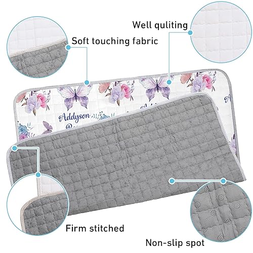 Miniatura 5 de Tapete de juego para bebé con nombre personalizado, tapetes de juego suaves para piso, tapete de juego plegable impermeable con mariposa morada para