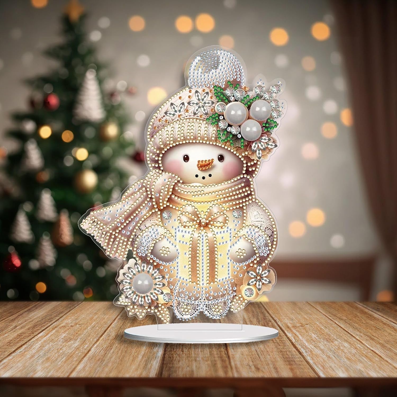 ARTopet 4Pcs DIY Diamond Desktop Ornament Winter Snowman Acrylic Special Shaped Crystal Diamond Art Painting Tabletop Ornaments Single Sided Diamond for Home Decor