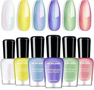 Morovan Pearl Nail Polish Set: Ombre Shimmer Glitter Sparkle Aurora Iridescent Blue Purple Yellow Green Mermaid Quick Dry Fingernail Polish Kit 2025 Nail Art Design Gift for Women Girls
