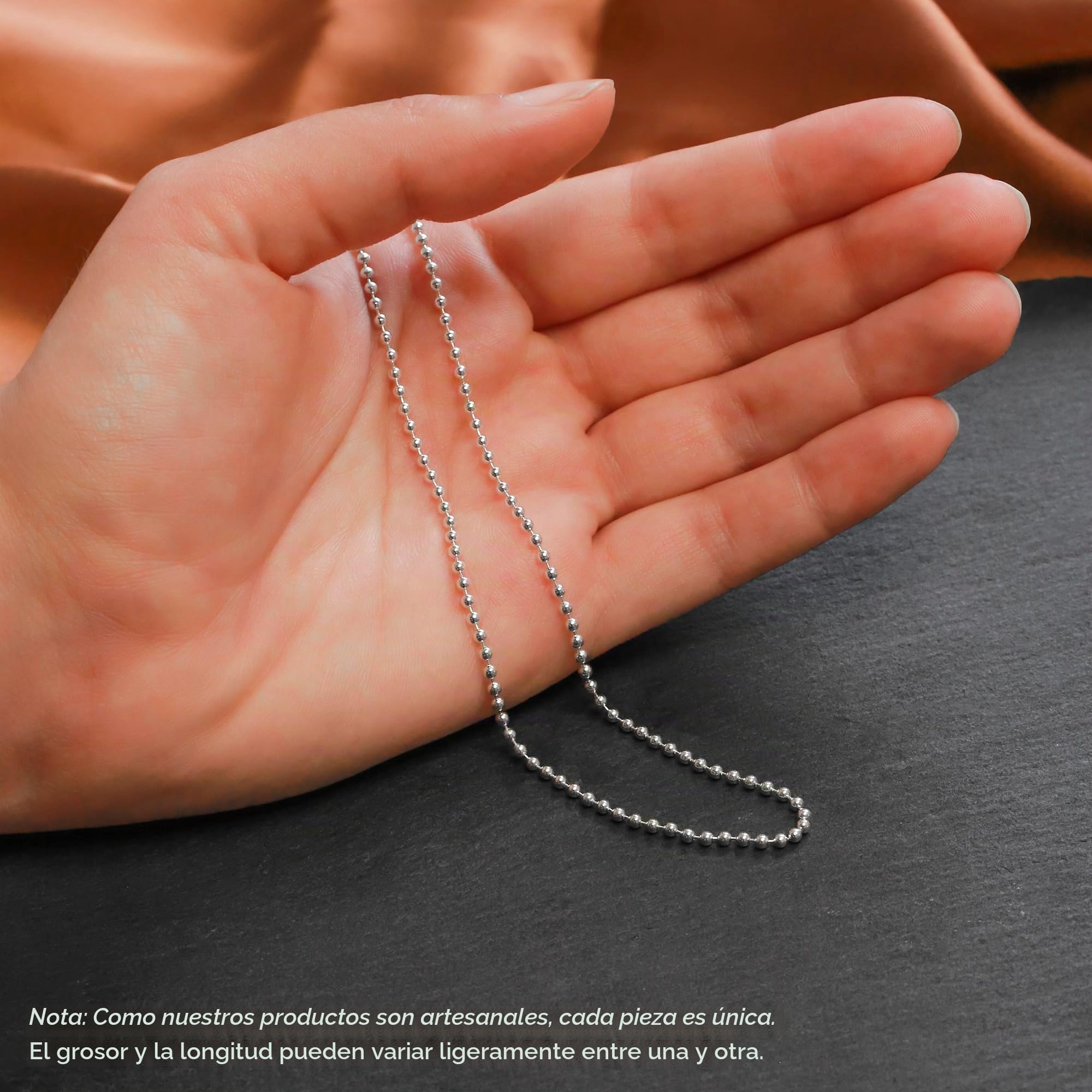 Amberta Cadena de Bolas en Plata de Ley 925 para Mujer 2 mm