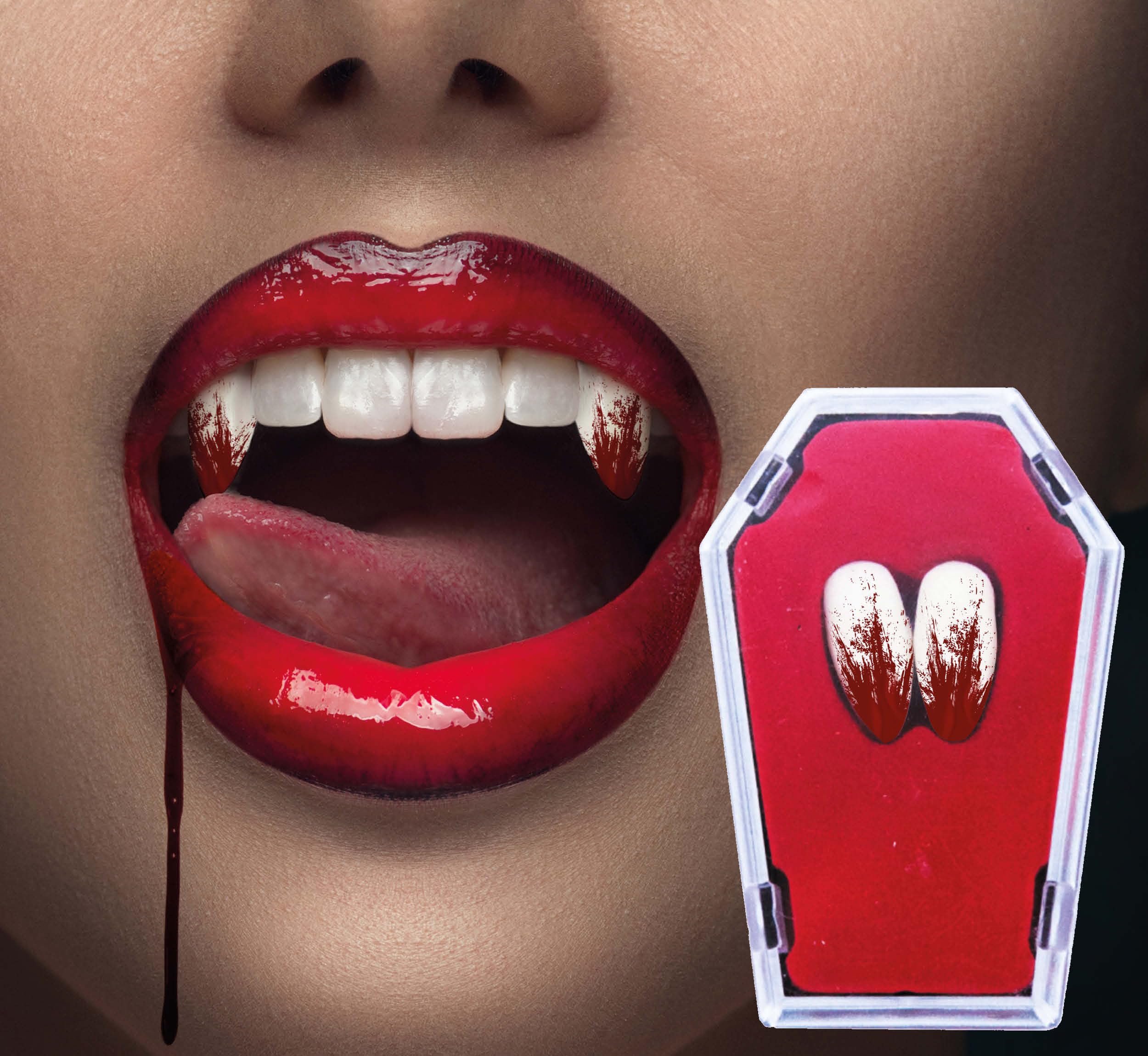 FIESTAS GUIRCA | Bloody Fangs with Thermoplastic (Vampire Teeth) - Halloween Makeup and Fancy Dress Party Accessory - Ideal for Vampire and Horror Costumes - White, Red