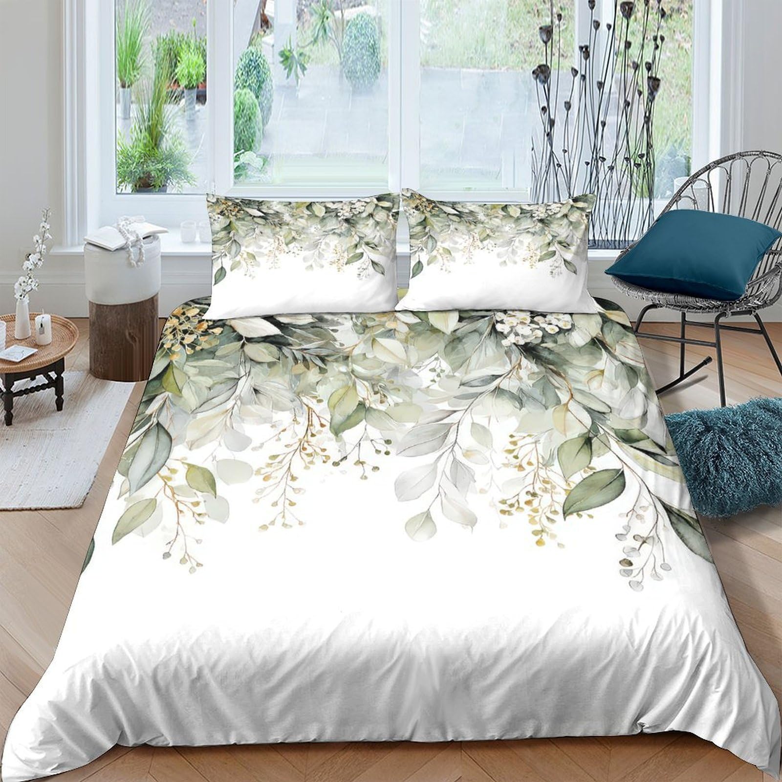 Ctjqhvkz Style-7 3D Printed Botanical Leaves Fitted Sheet Microfiber Soft Green Floral Mattress Cover For Bedroom Guest Room Decor Single（135X200cm）