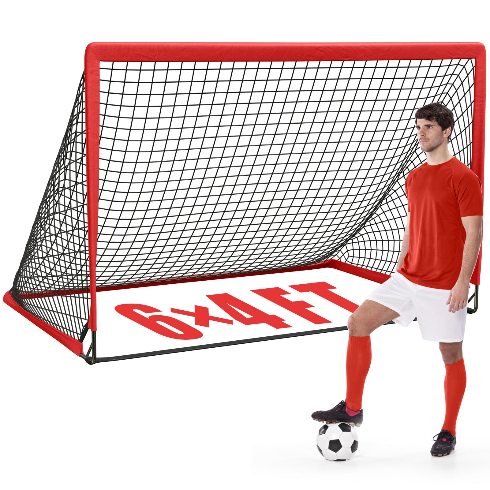 6x4 ft Soccer Goal for Backyard, Portable Soccer Net, Large Foldable Soccer Goals with Carry Bag for Kids Youth Teens Sports