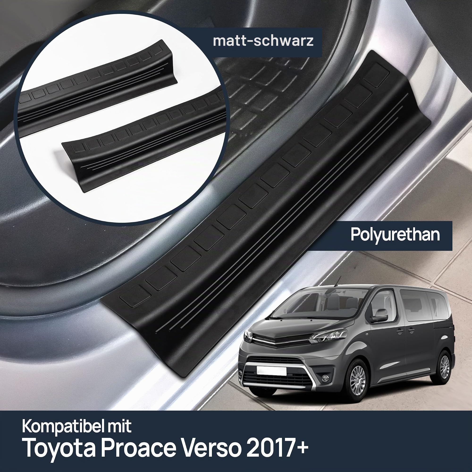 CHROMEMASTER | Kompatibel mit Toyota Proace Verso 2017+ | Zubehör, Einstiegsleisten | Schutzleisten aus Polyurethan, Mattschwarz | Schützen Türschwellen und den Lack Deines Autos vor Beschädigung