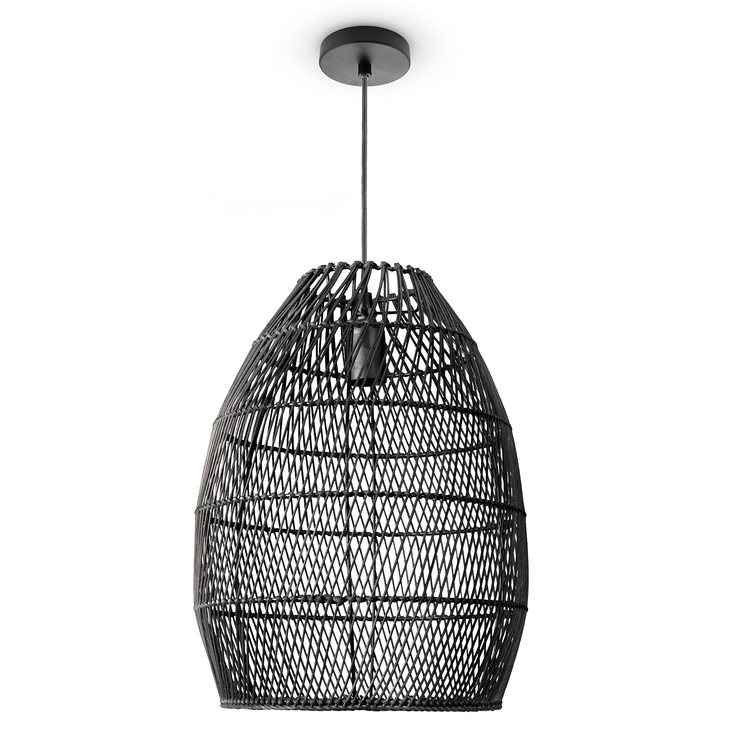 Paco Home Pendelleuchte Wohnzimmer Boho Korbleuchten Pendellampe Rattan Hängeleuchte Esszimmer Lampe Papier E27, Lampenart:Pendelleuchte - Typ 2, Farbe:Schwarz (Ø30cm)