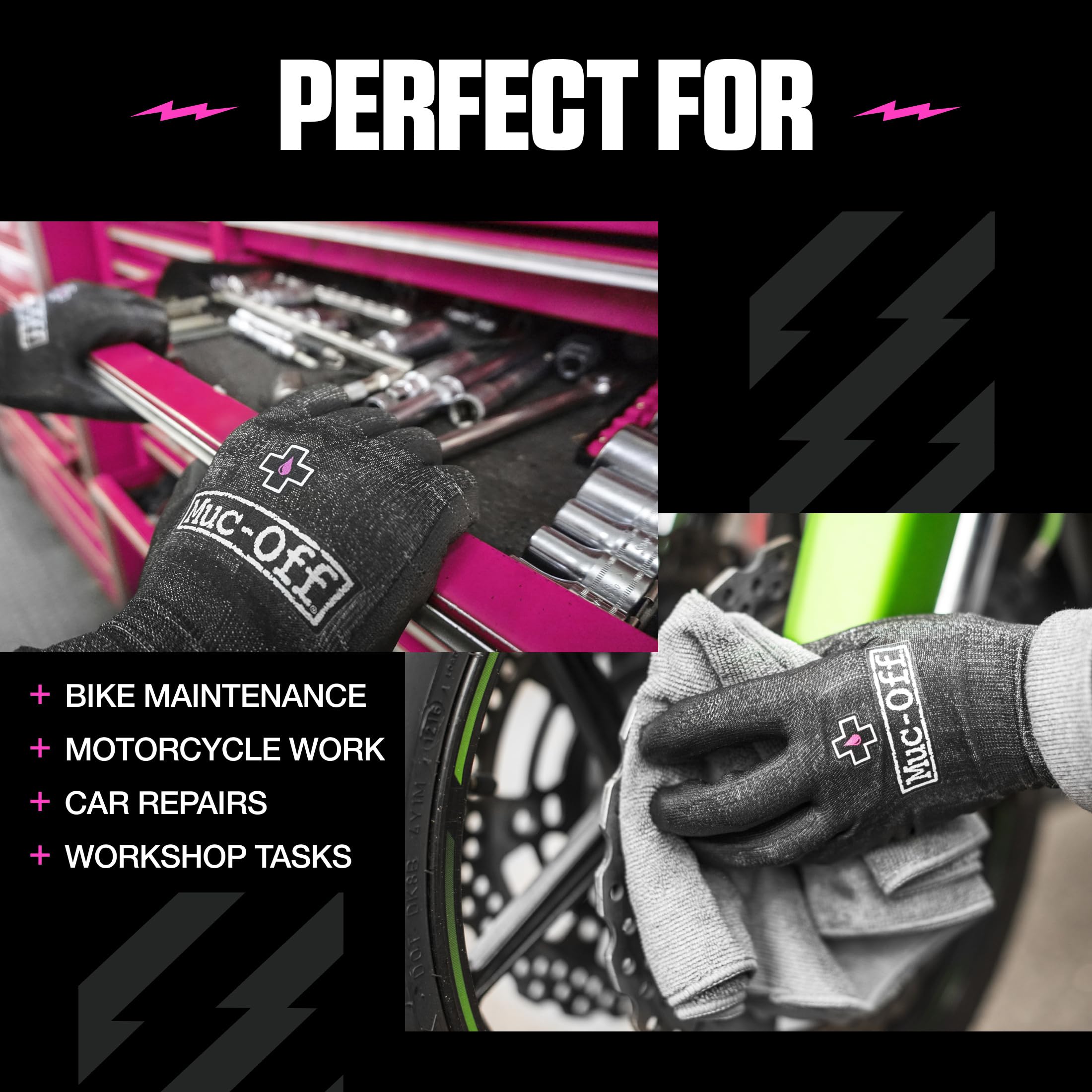 Muc-Off Mechanics Gloves, Rozmiar M – Rękawice Mechanika bez Lateksu, Rękawice Robocze Odporne na Przecięcia – Nadające się do Prania Rękawice do Warsztatu Rowerowego, Samochodowego, Motocyklowego