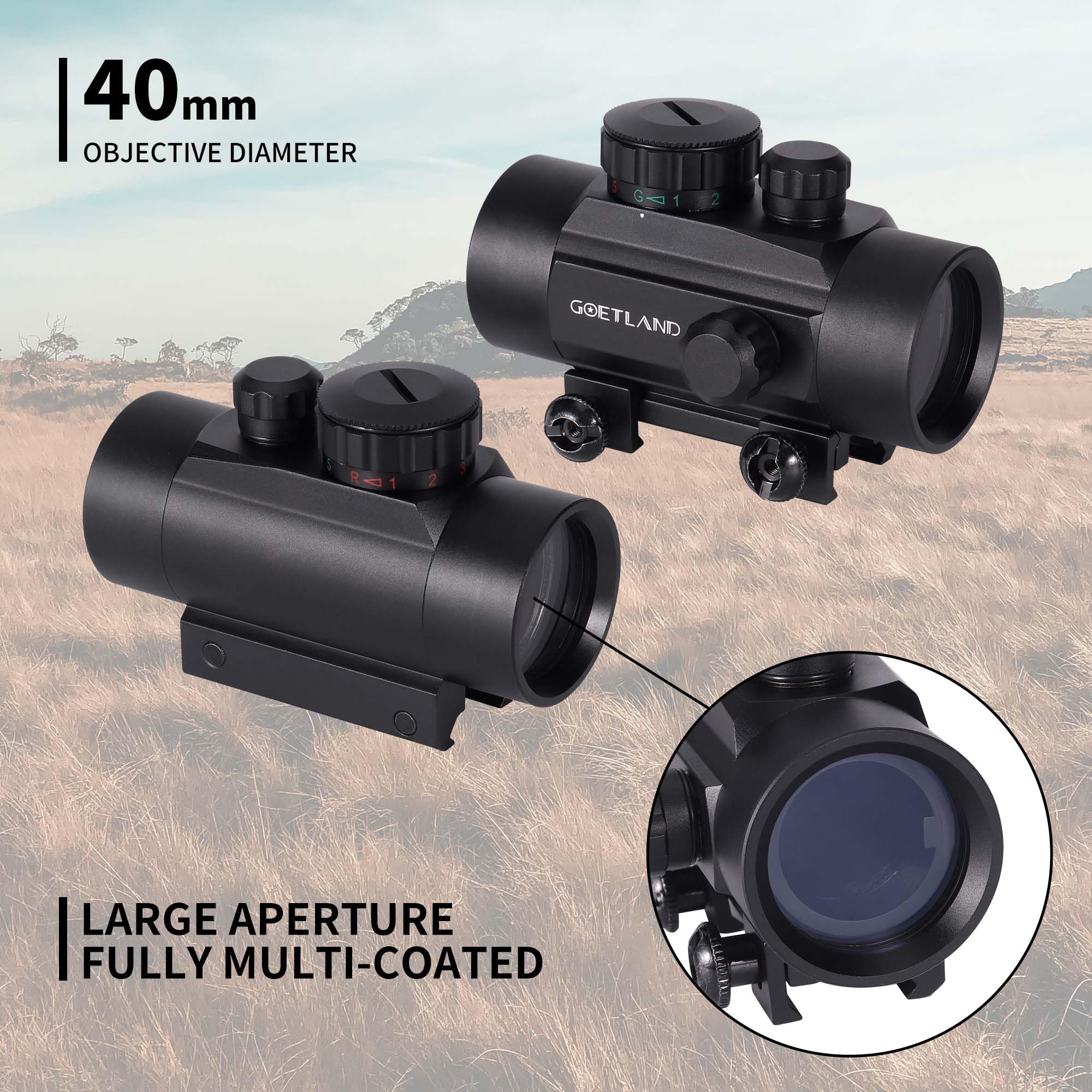 Goetland Gewehr Zielfernrohr 1x30 Rotpunktvisier Red Dot Visier Rot Grün Schutz SFP 22mm Schiene für Taktische Jagd Luftgewehr Sportschützen