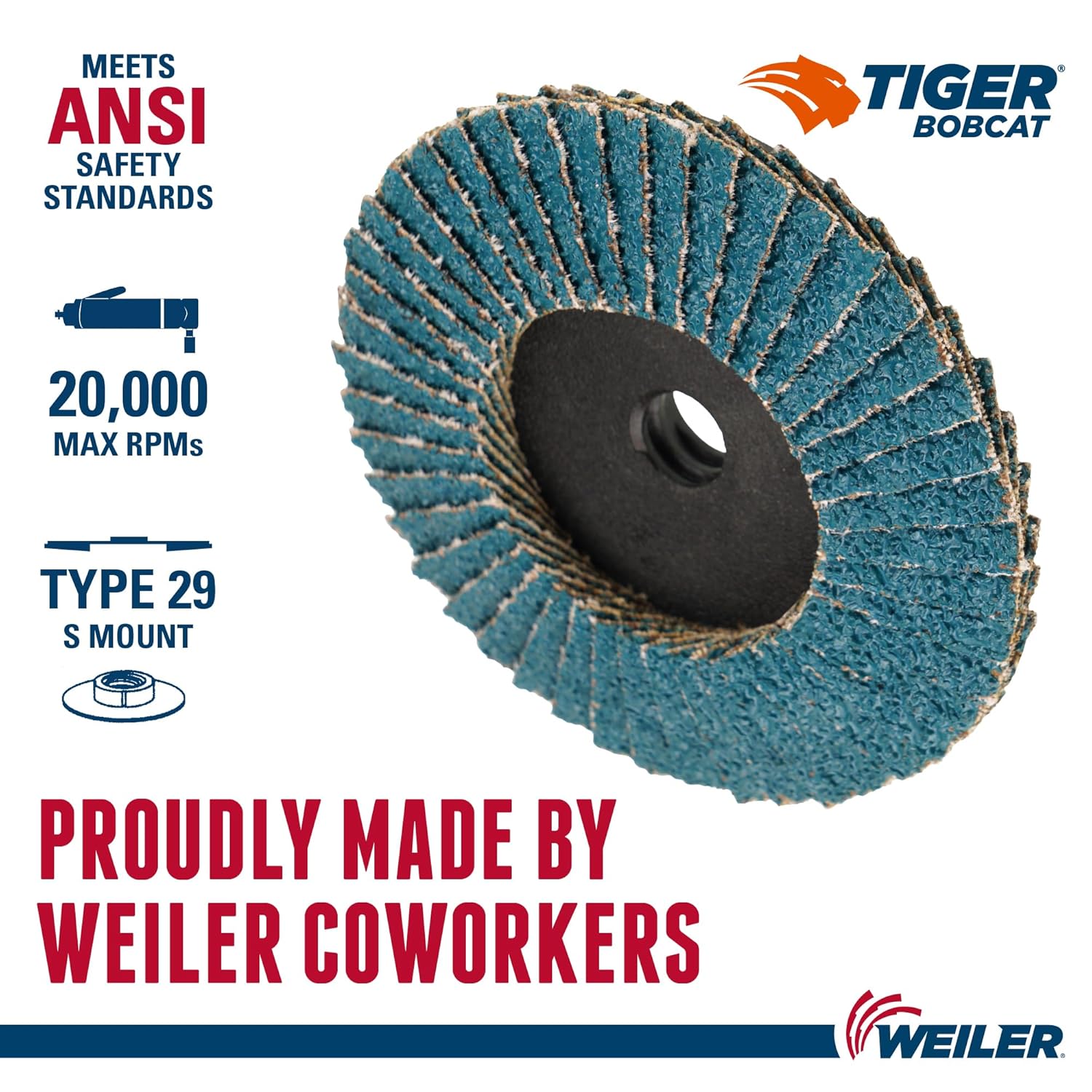 Weiler 50912 3" Bobcat Mini Abrasive Flap Disc, Flat (TY27), Type S Mount, 36Z (Pack of 10)