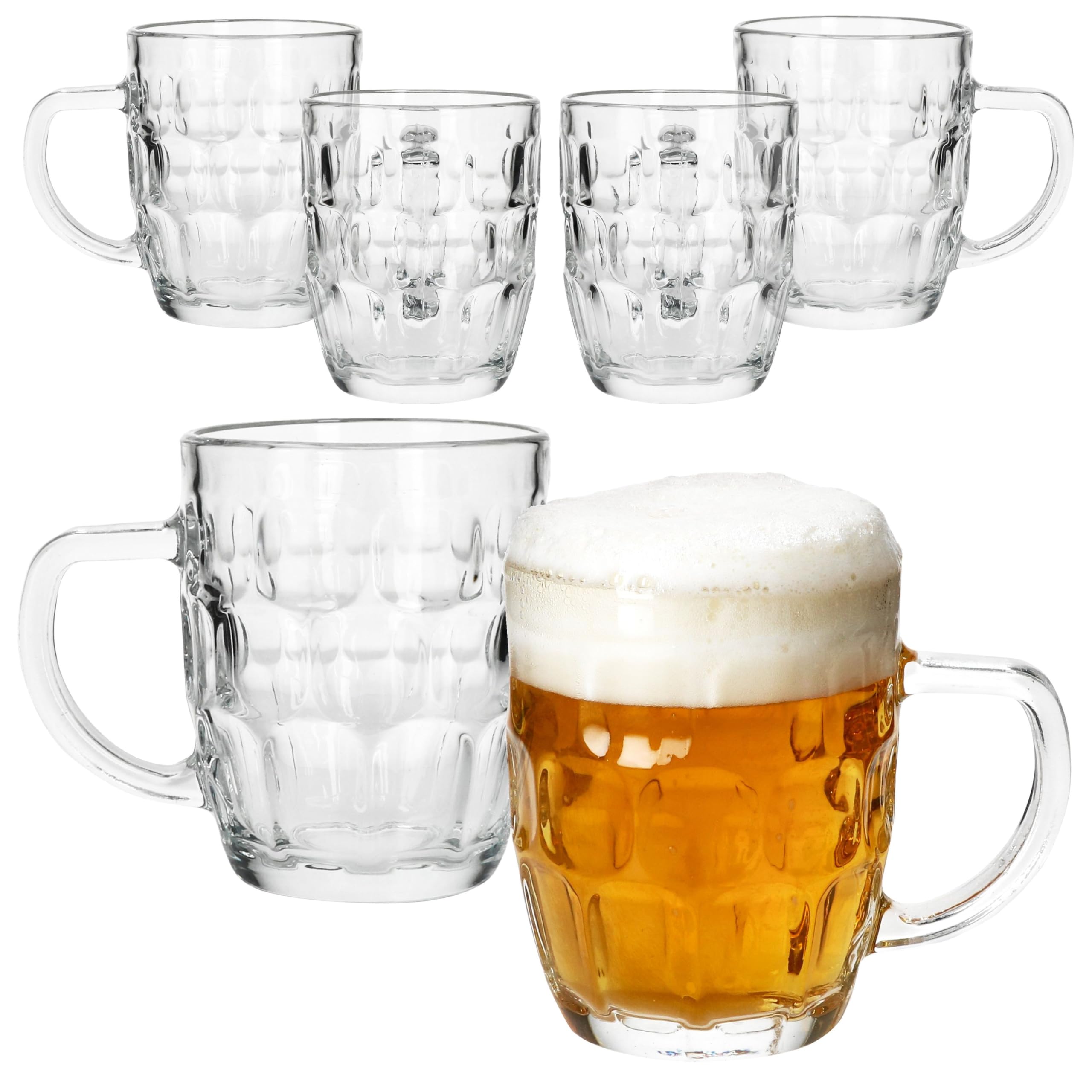 MamboCat Set di 6 boccali da birra Dublino I 400 ml Altezza 12 cm I per 6 persone I Boccale da birra in vetro con rilievo e manico I Bicchieri da birra trasparenti 0,4 l I Boccale da birra per feste