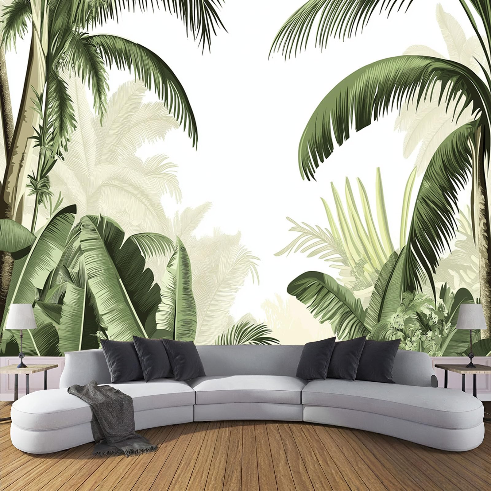 Tapisserie Murale Plantes Tropicales en Soie pour un Salon Esprit Forêt Aquarelle