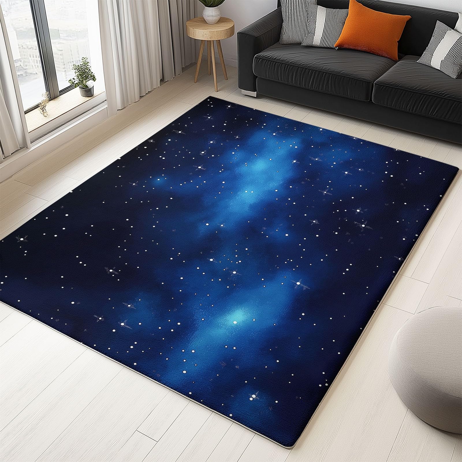 Tapis de salon aquarelle au design de ciel étoilé bleu foncé raffiné