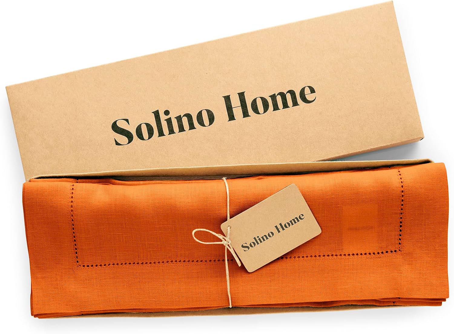 Solino Home Linen Cloth Placemats Set of 6-100% Pure Linen Hemstitch Pumpkin Placemats 14 x 19 Inch - Sonoma Hemstitch Table Place Mats