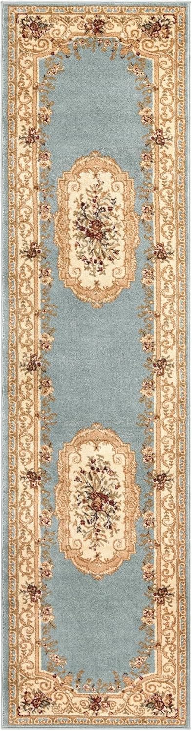 Unique Loom Versailles Collection Area Rug - Henry (2' 7" x 10' Runner Light Blue/Cream)