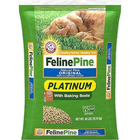 Feline Pine Platinum Natural Pine Original Non-Clumping Cat Litter, with Baking Soda, 40 lb