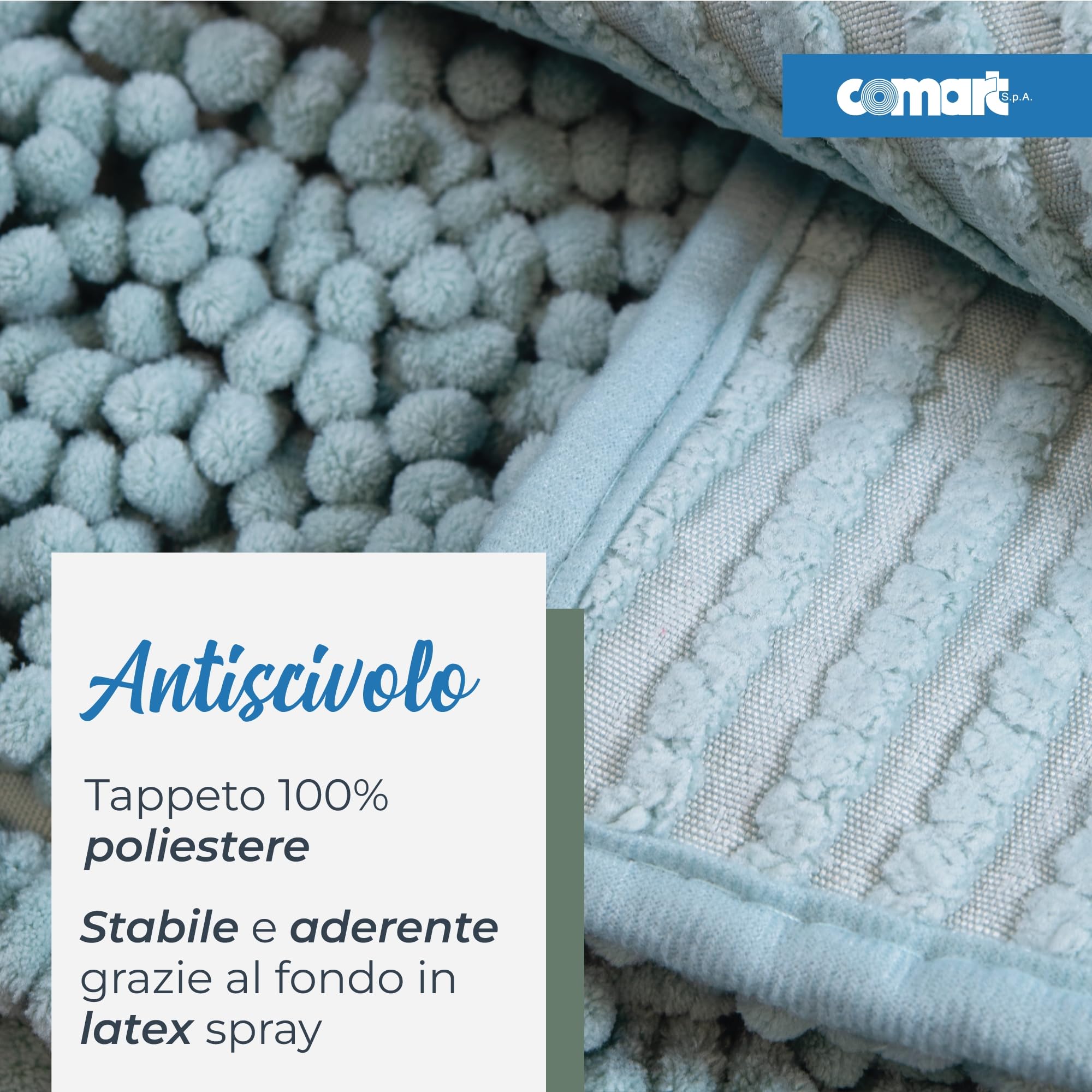 Comart - Tapis Bain Fluffy - Ultra Doux Antidérapant - 45x75 - Bleu Clair