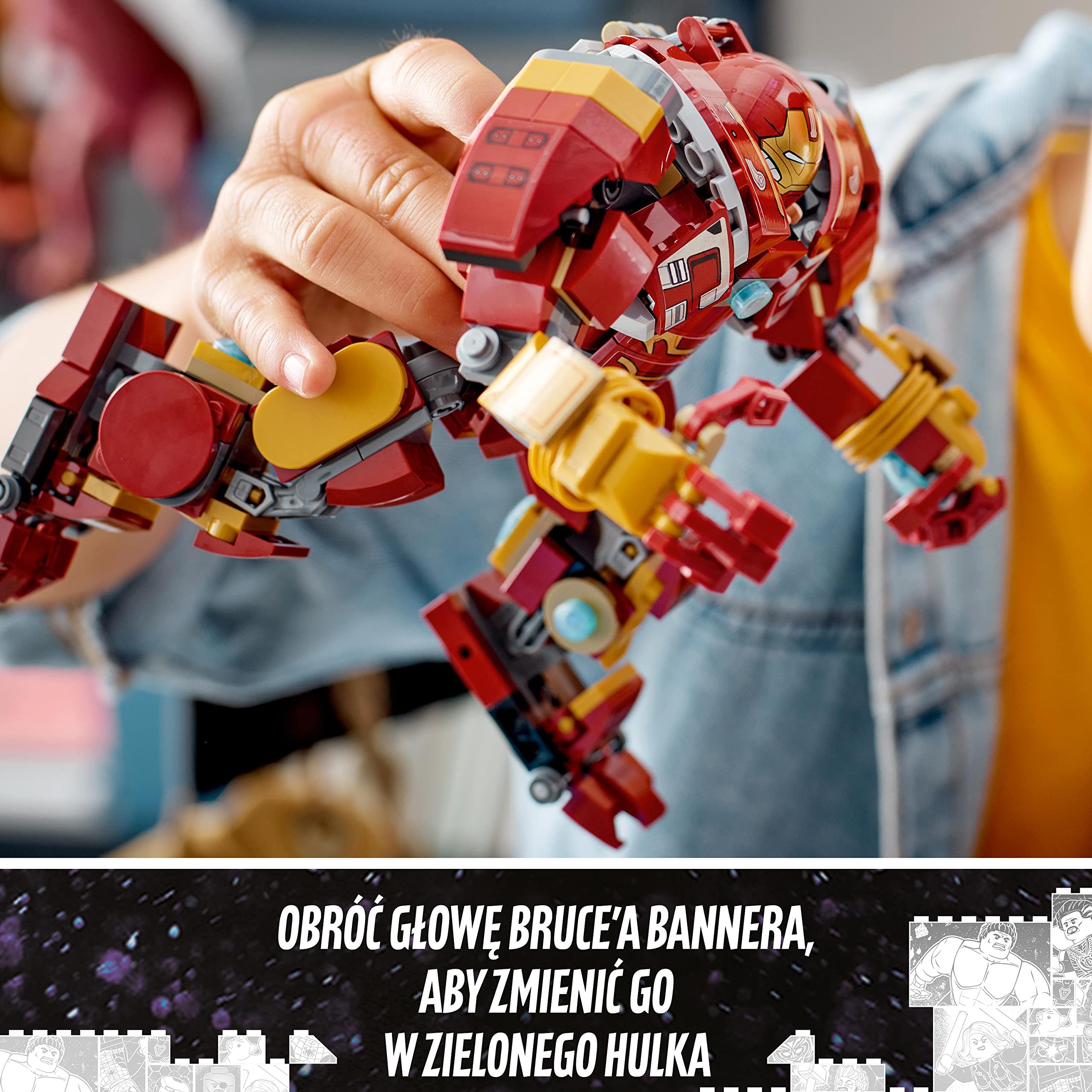 LEGO 76247 Marvel Hulkbuster: bitwa o Wakandę, Figurka Akcji, Zabawka do Budowania z Klocków Konstrukcyjnych z Minifigurką Hulka Bruce'a Bannera, Zestaw Kreatywny Avengers dla Dzieci