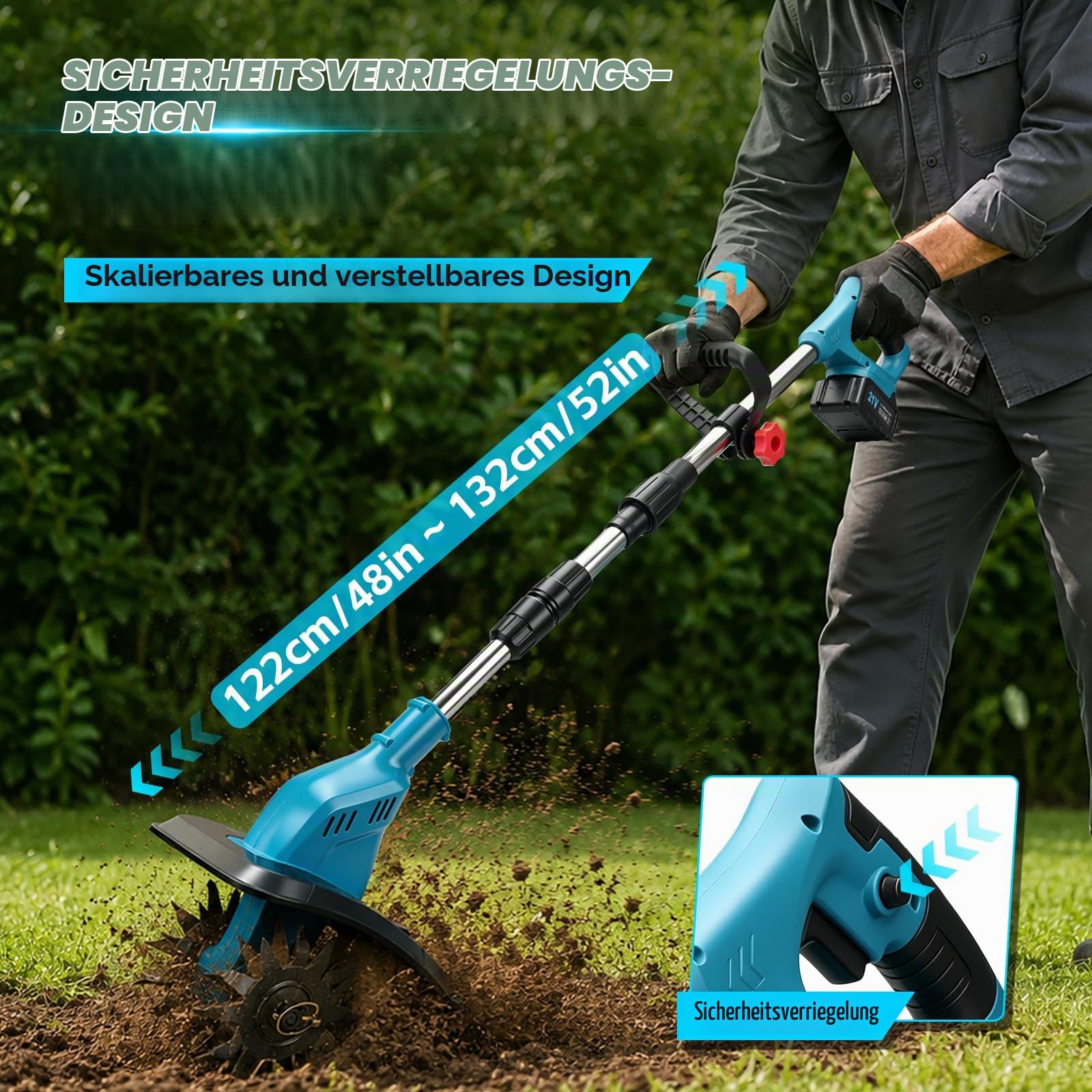 Akku Bodenhacke Motorhacke mit 2×2600mAh Akkus