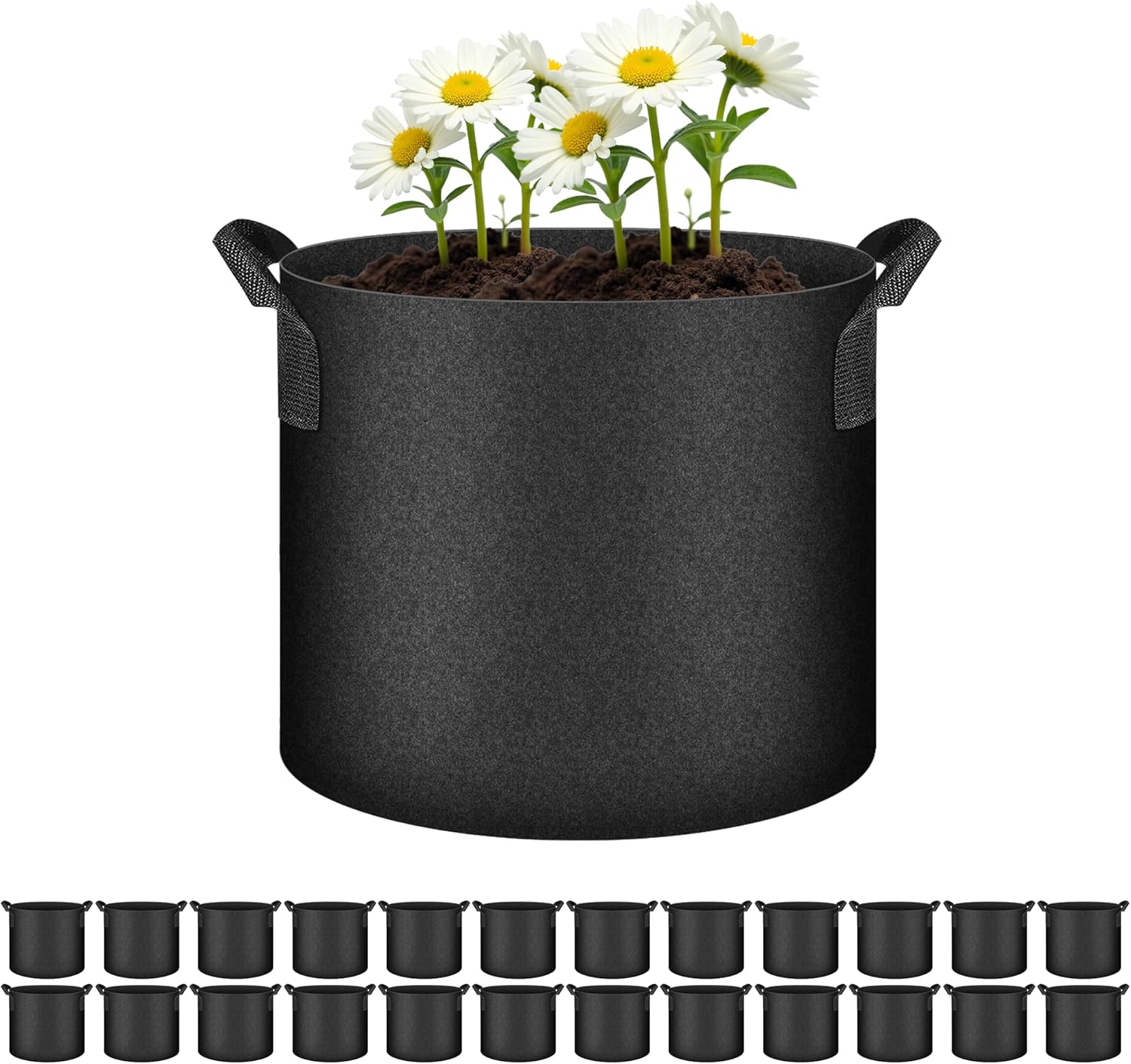Simple Deluxe Breathable Plant Pots 24Pack 2 Gallon - 300g Nonwoven Fabric with Air-Pruning Roots, Foldable Garden Pots with Sturdy Handles for Transplanting & Indoor/Outdoor Plants, Black